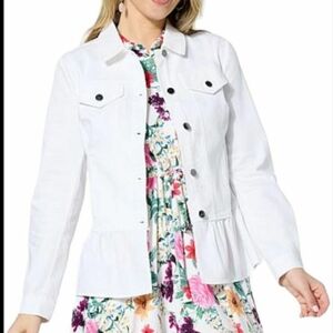 Nina Leonard Ivory Embroidered Denim Twill Jacket, Size Small, NWOT